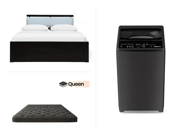 Crest Queen Size Double Bed With Premium Foam Mattress Queen Size (78 x 60 x 4 inches) With Washing Machine Top Load
